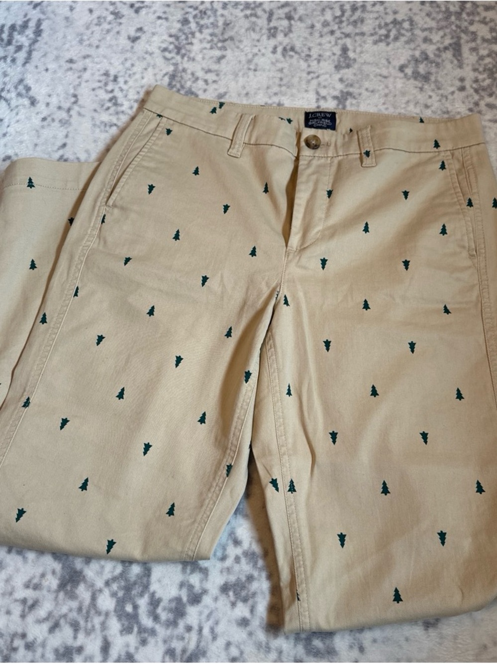 J. Crew Khaki Chino Pants with Green Tree Motif
